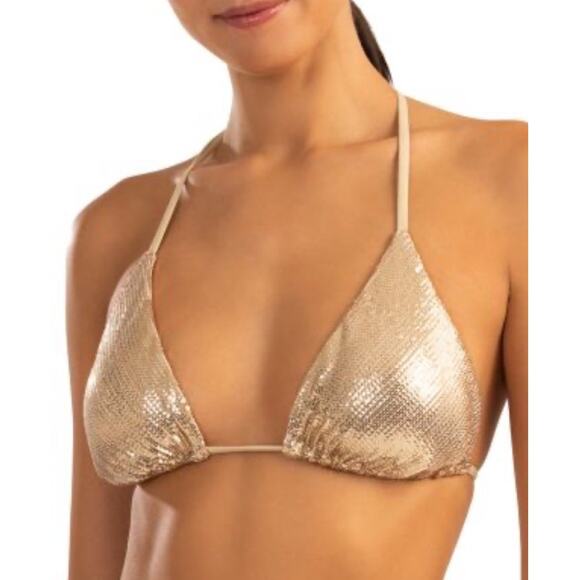 Shoshanna $175 Gold Sequined Metallic Triangle Bikini Top Sz Small/medium - Picture 1 of 6
